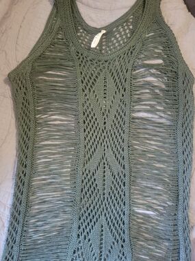 POL Crochet Open-Weave Sleeveless Maxi Dress Sage Green